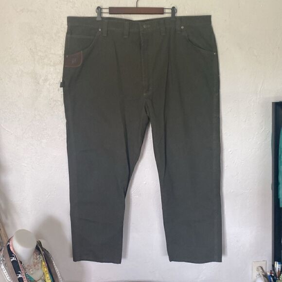 Wrangler Jeans Riggs Workwear Olive Green Size 48X30 Carpenter Like New - Picture 1 of 10